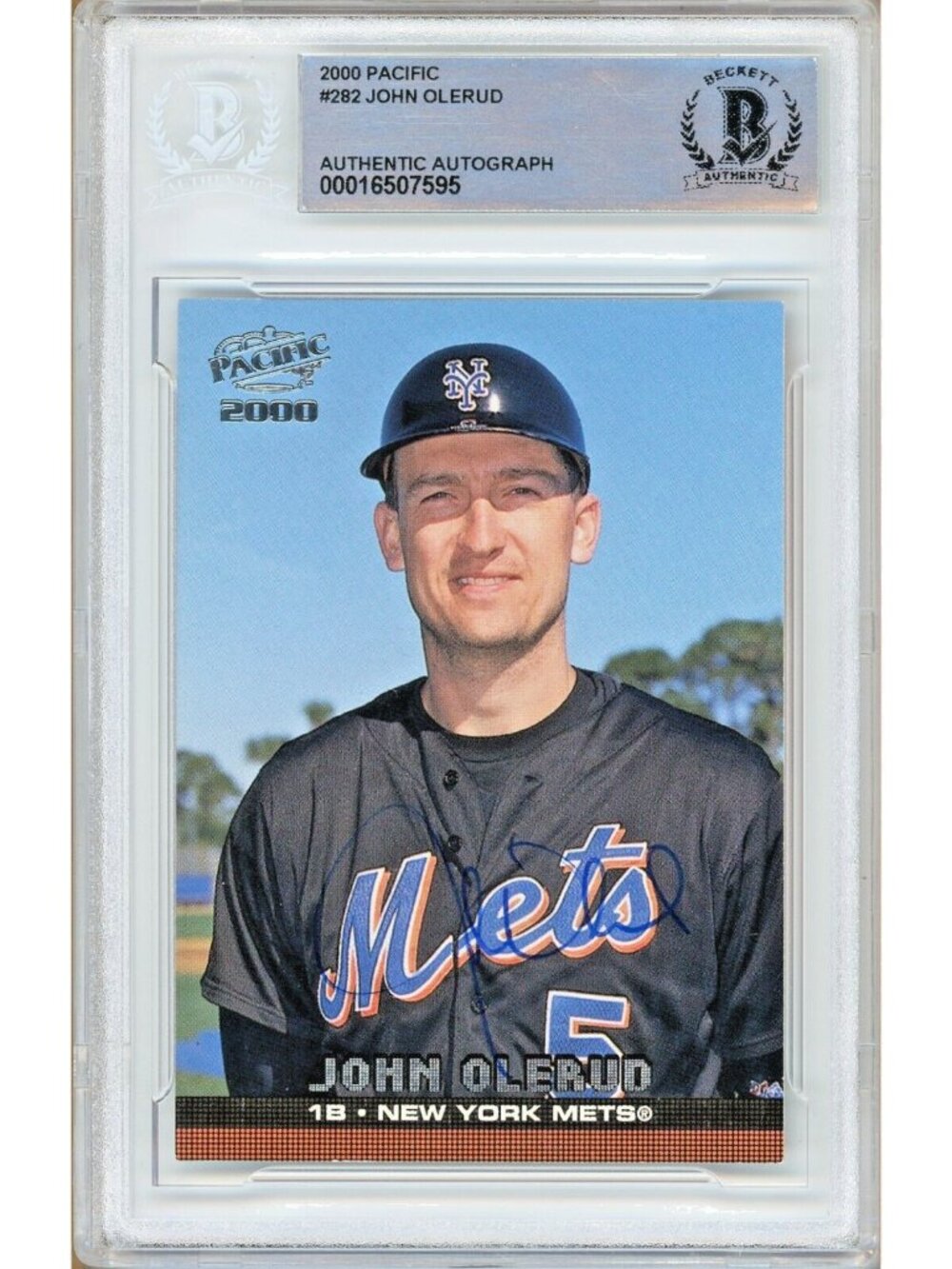 John Olerud Signed 2000 Pacific #282 New York Mets Beckett BAS Slabbed Auto MLB